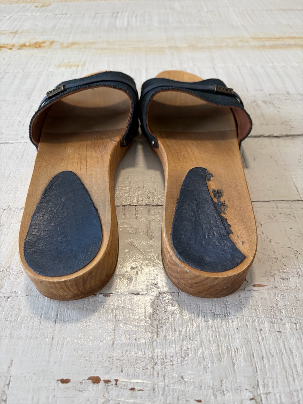 Sanita Clog Sandals EU size 40 US 8.5 9 Navy Blue Suede Slip On Wooden - Picture 7 of 15